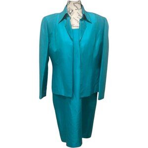 Shomi Silk Teal Dress and Blazer Suit - Size 12P